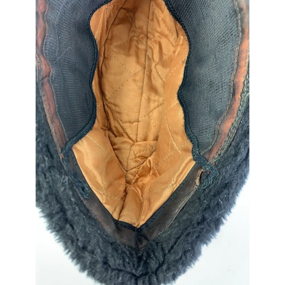 Vintage 50s 60s Fuzzy Hat Faux Fur Ear Warmer Cap Russian Style Brown Aviator